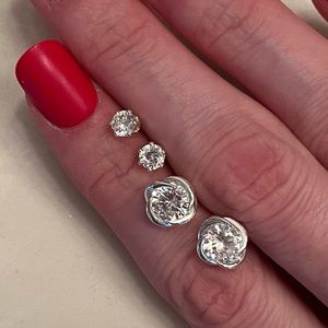 SOLD Two Pairs of Silver Cubic Zirconia Stud Earrings
